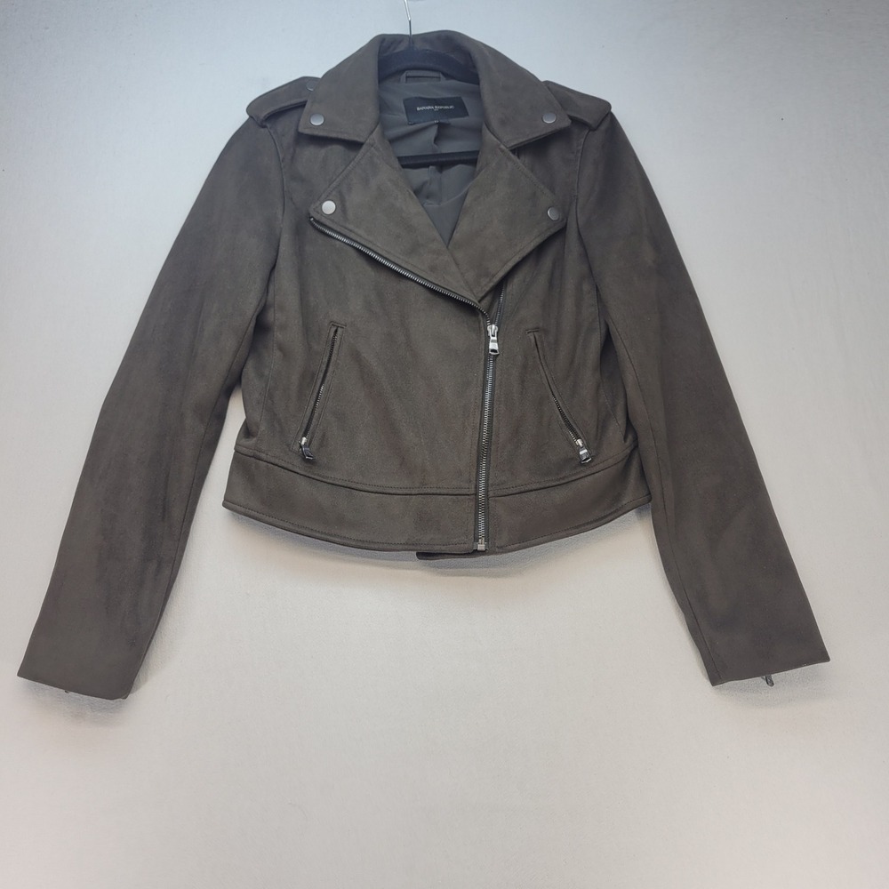 Banana Republic Moto Jacket Women Small Green Faux Suede Asymmetrical Zip Biker